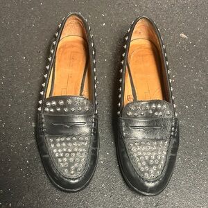 Zara Leather  Black Studded Loafers